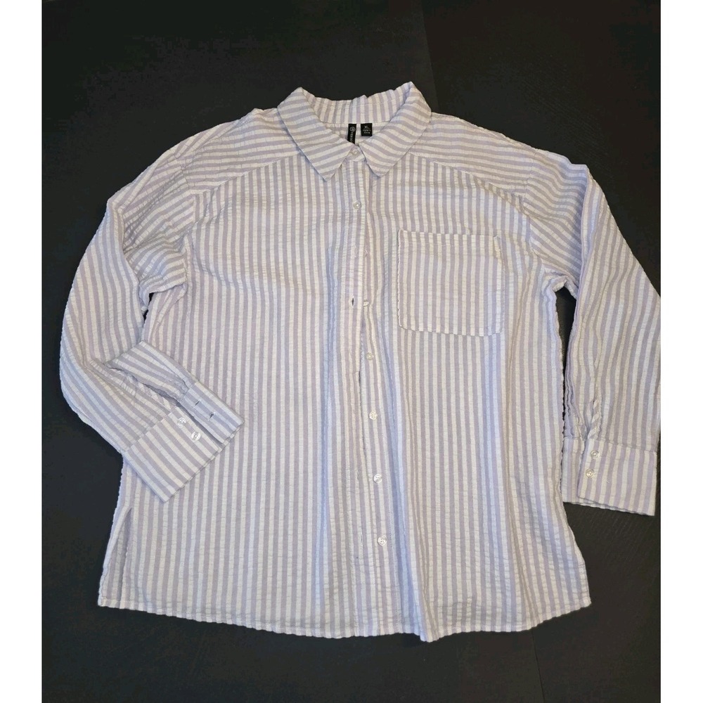 Versona Lavender‎ White Striped Seersucker Button Down Shirt XL Cotton Relaxed